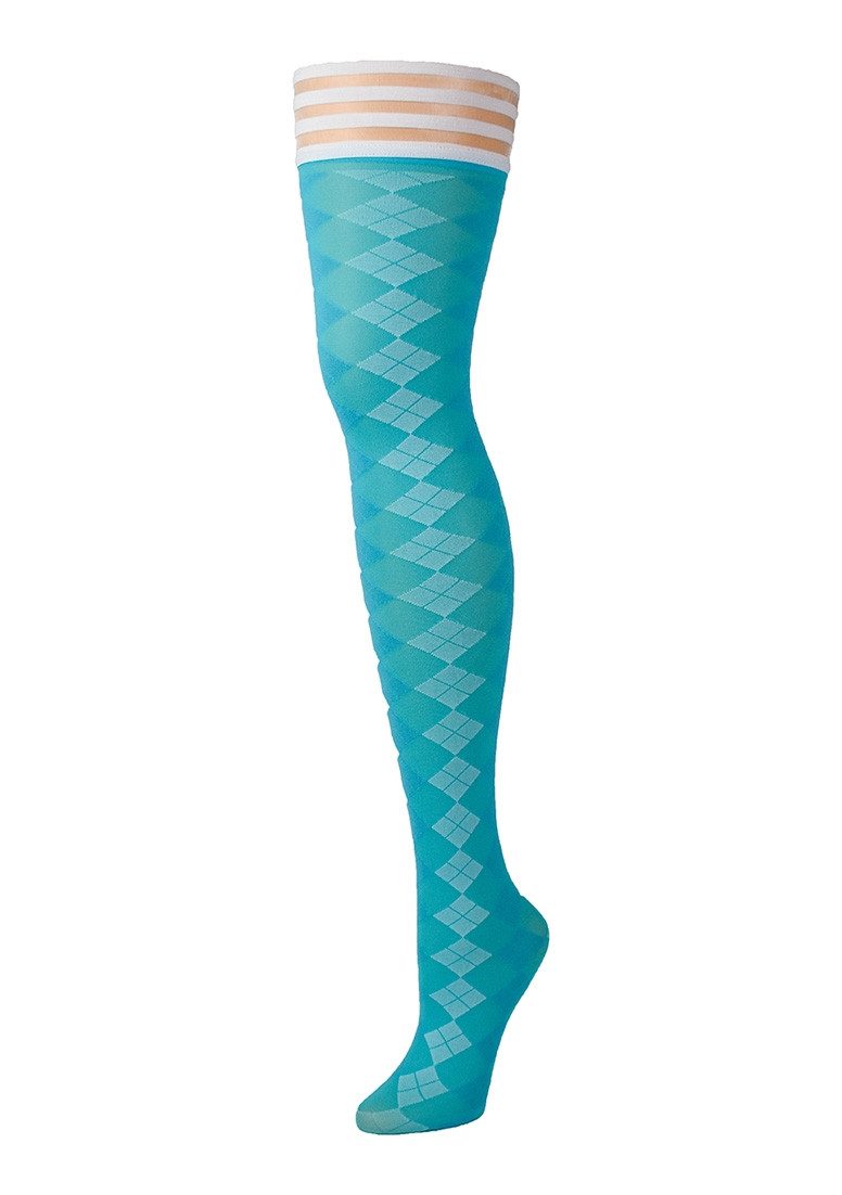 Kix'ies Halterlose Тонкие чулки Kixies Par 4 halterlose Гольфы Karo/-Rauten Muster blau S - XL (1-Paar) elegant und feminin