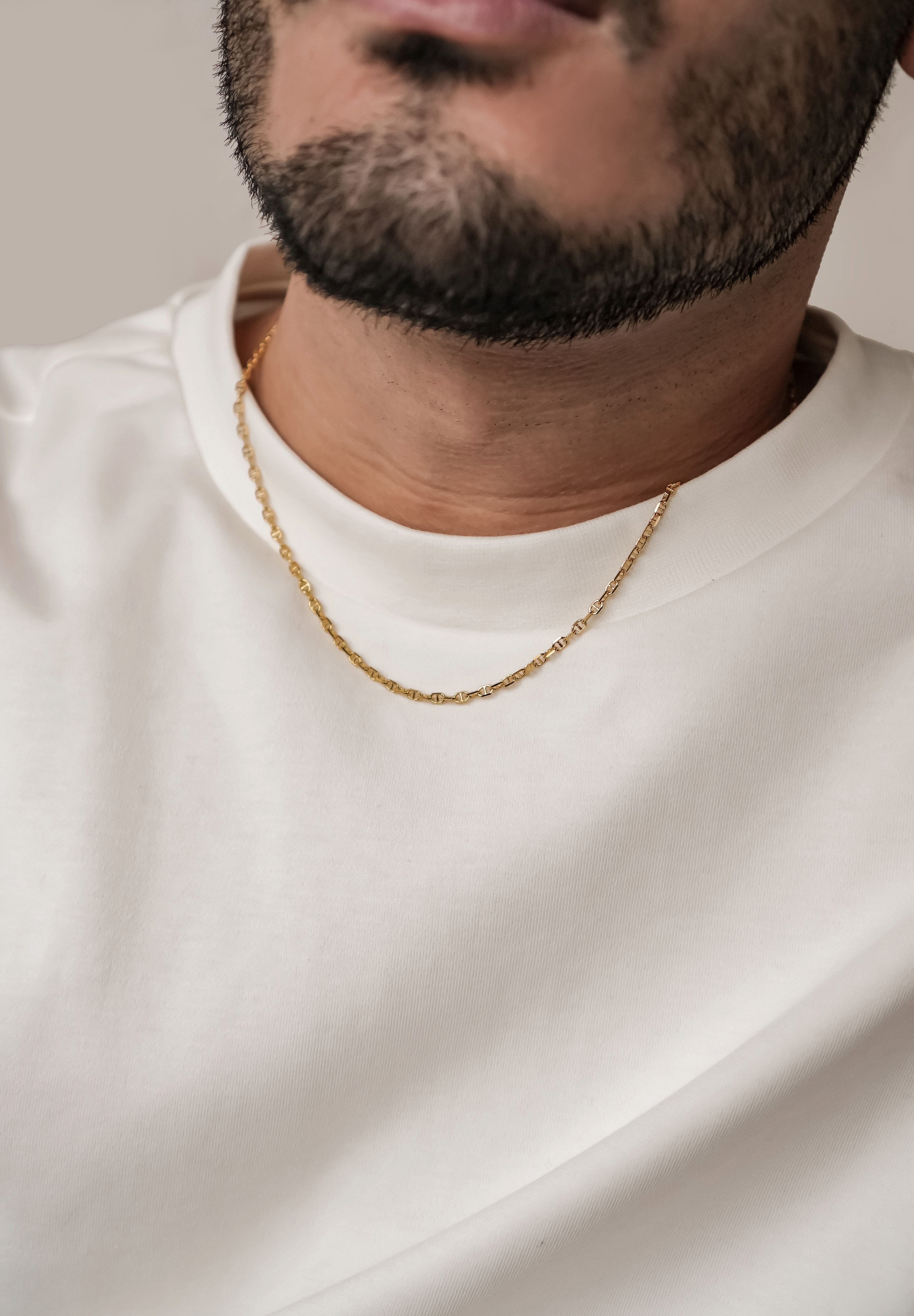 Hey Happiness Gliederkette Herren Mariner Halskette, 18K vergoldet, Flache Rolo-Kette 925 Silber, ohne Anhänger zum Kombinieren