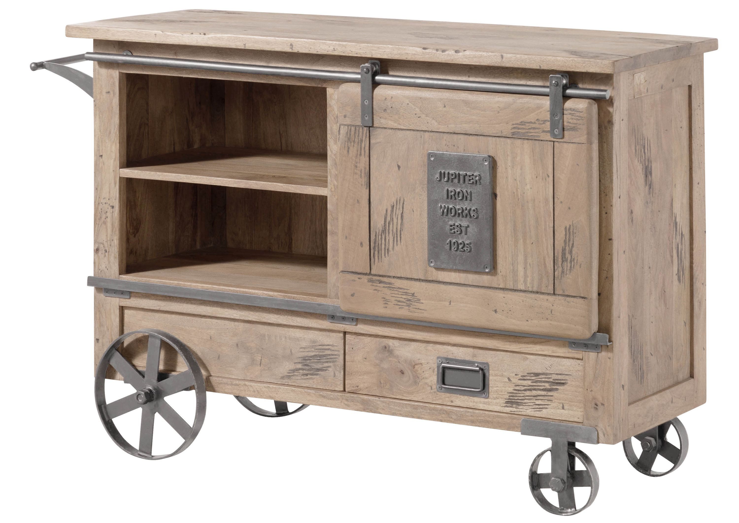 Massivmoebel24 Bartisch RAILWAY (Serviertisch Mango 120x45x85 whitewash lackiert RAILWAY #397), Serviertisch Mango 120x45x85 whitewash lackiert RAILWAY #397