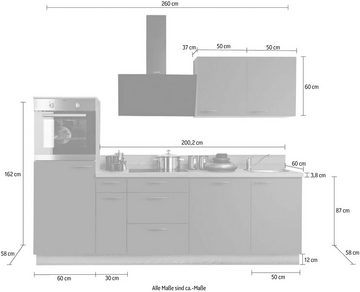 KOCHSTATION Küchenzeile KS-Scafa, vormontiert, mit höhenverstellbaren Füßen, vormontiert, wahlweise mit E-Geräten, mit Soft-Close, Breite 260 cm