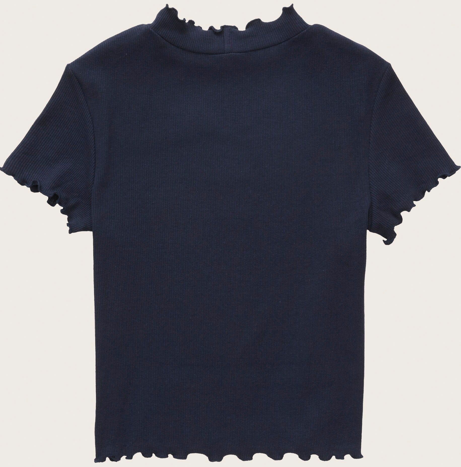 TOM TAILOR T-Shirt (1-tlg) TOM Rippstruktur T-Shirt TAILOR mit Cropped mit von Stehkragen