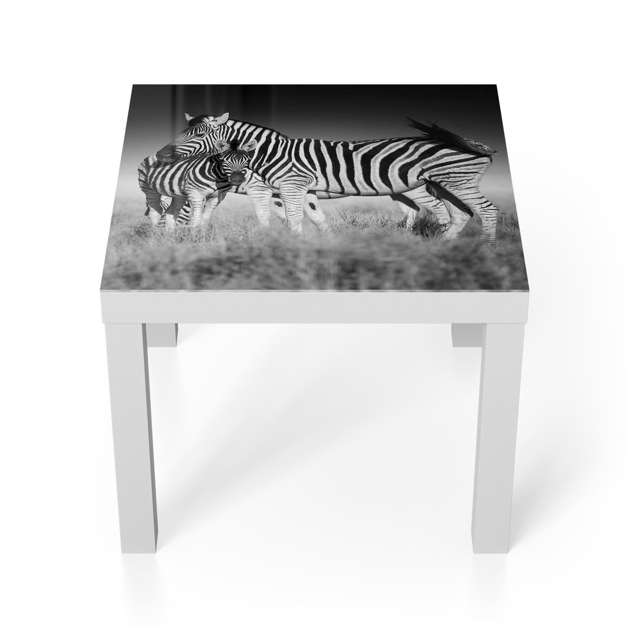 DEQORI Couchtisch 'Zebras beieinanderstehend', Glas Beistelltisch Glastisch modern Weiß