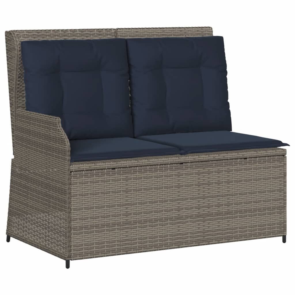 vidaXL Loungesofa Gartenbank mit Liegefunktion und Kissen Grau Poly Rattan, 1 Teile