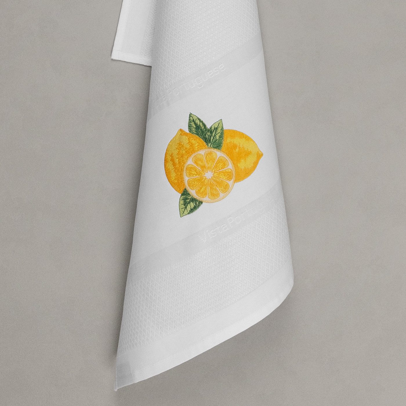 Vista Portuguese Geschirrtuch Zitrone mit exklusiver Stickerei, 100 % Baumwolle