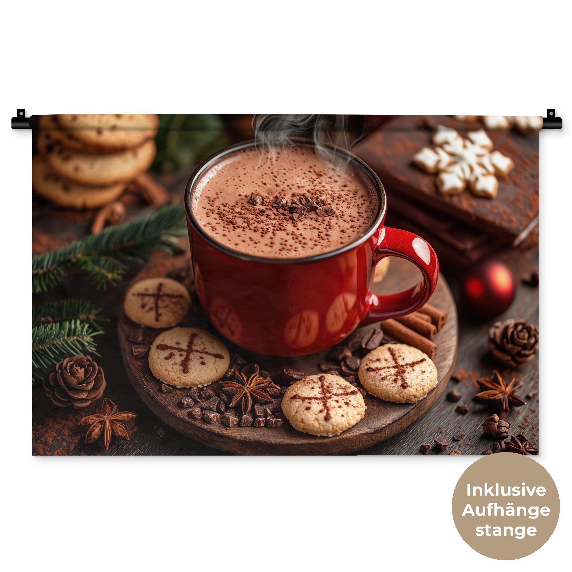 MuchoWow Wandteppich Schokoladenmilch - Becher - Winter - Weihnachten - Gemütlichkeit, Rechteckig, Höhe: 3 mm, Wandtuch für Wohnzimmer, Schlafzimmer, 90x60 cm