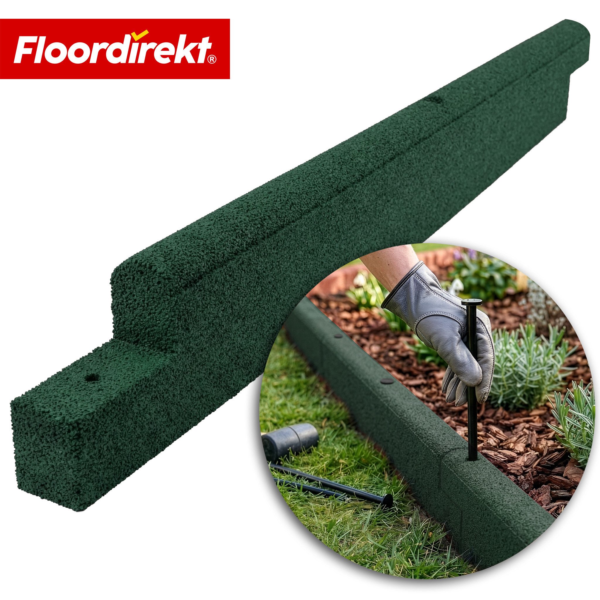 Floordirekt Rasenkante Gummi Randstein flexibel Garten Wege Terrasse wetterfest recycelt, für Garten, Wege & Terrasse, flexibel