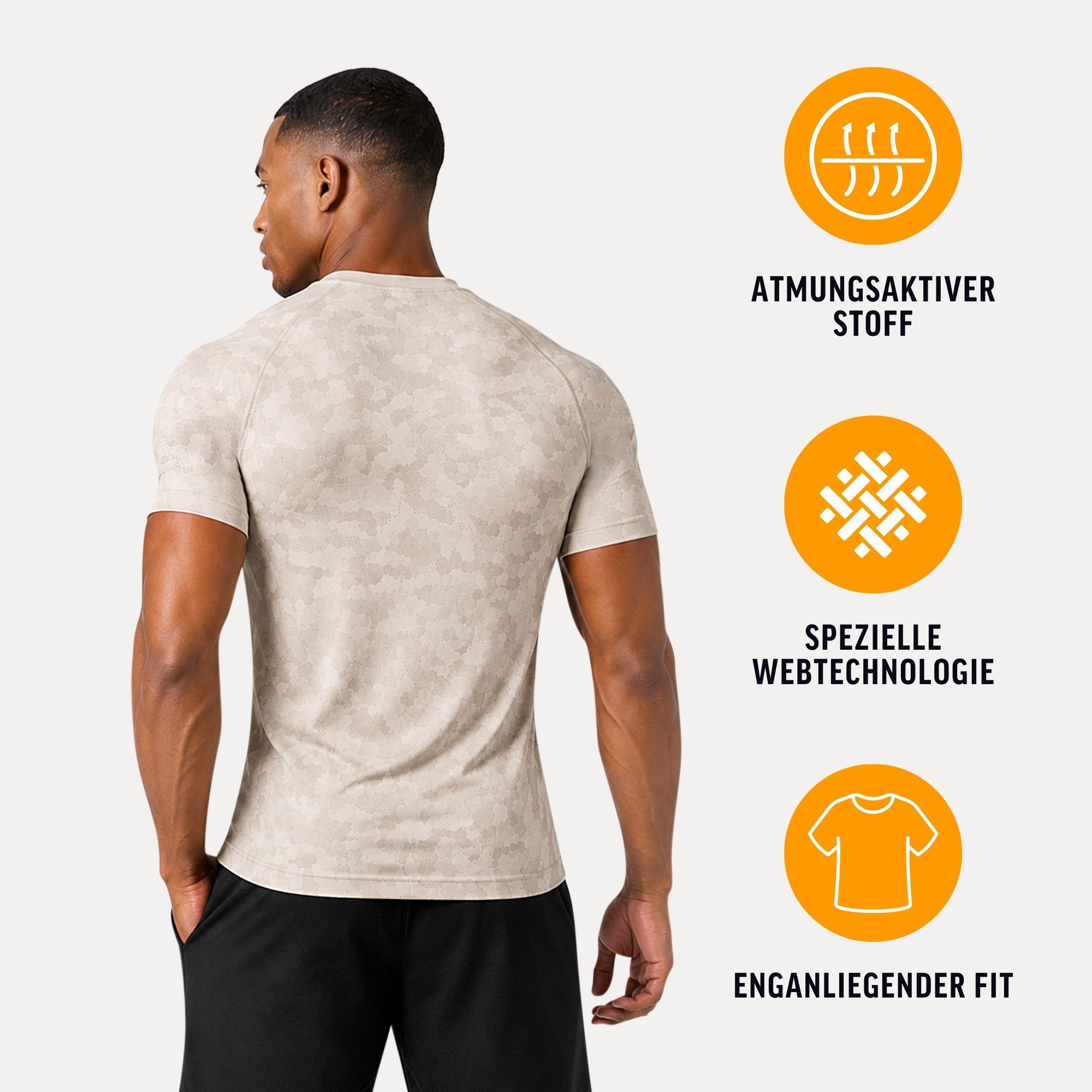 Smilodox T-Shirt Varek Herren, Compressionshirt, Shaped Fit, Camouflage, Gymwear Compression Fit, Seamless, atmungsaktiv, Body Mapping, Stretch – Bild 2 von 5