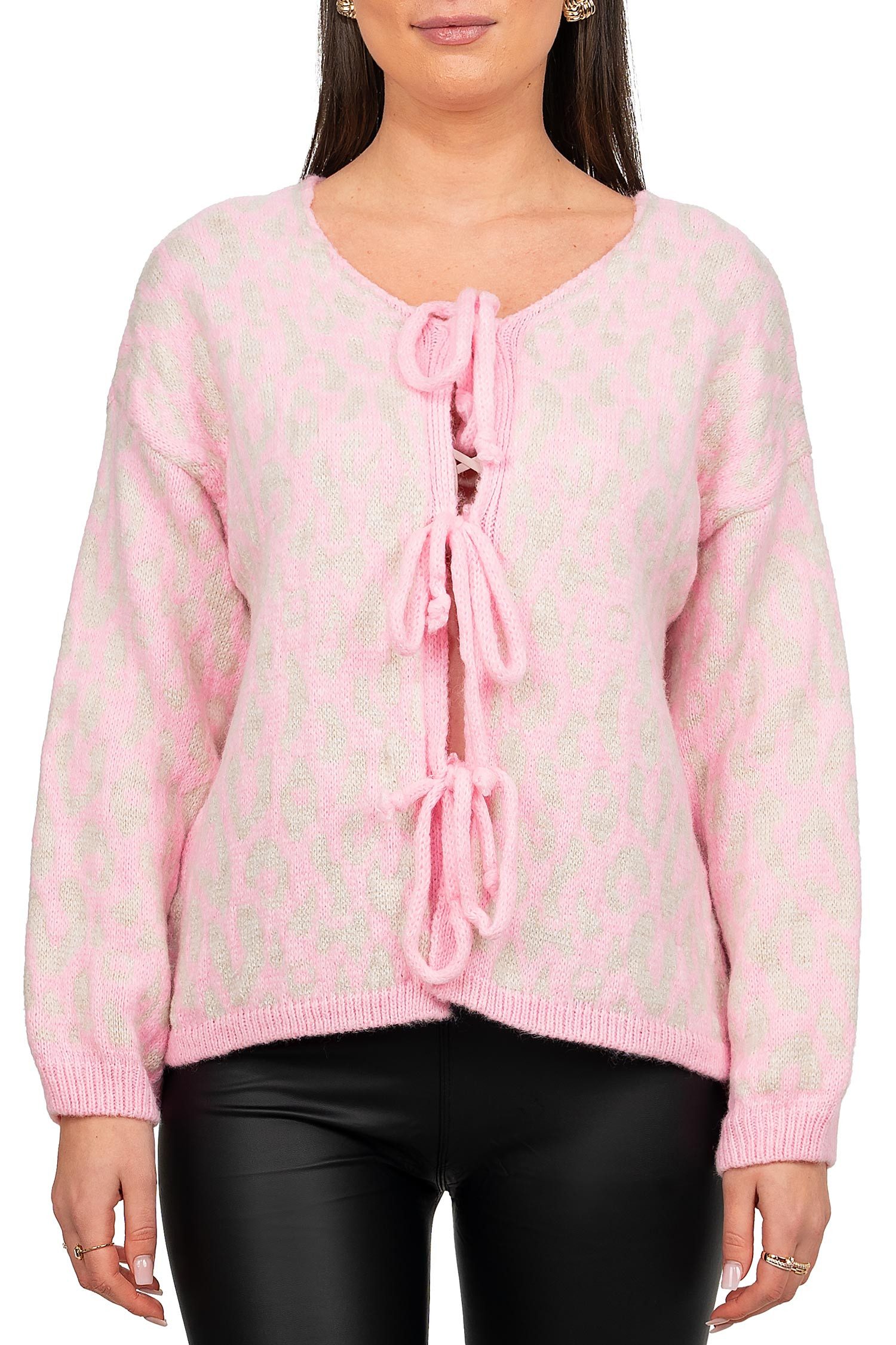 Reichstadt Strickjacke Damen Relaxed Fit Pullover 25RSW069 (1-tlg) Auffällige Schnürung auf der Vorderseite
