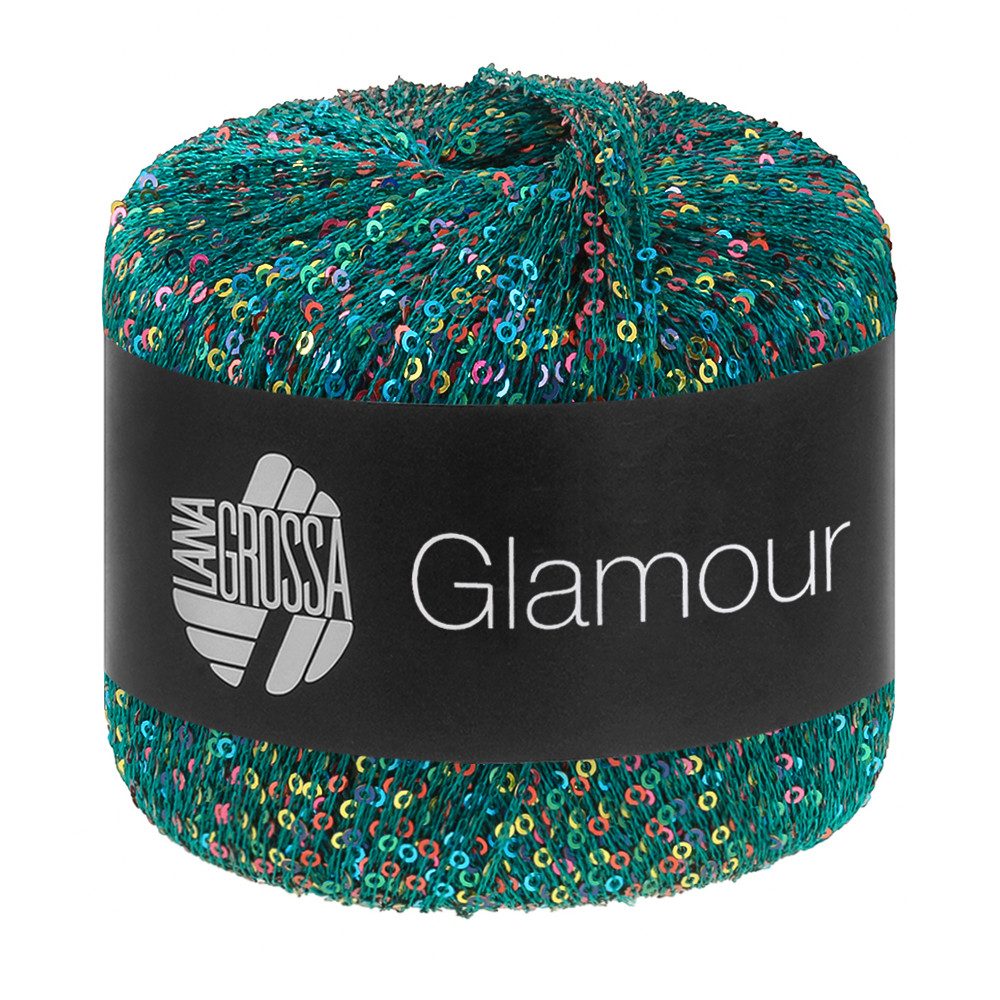 LANA GROSSA GLAMOUR Häkelwolle, 115 m (Beilaufgarn mit Pailletten für funkelnde Akzente), 25 g