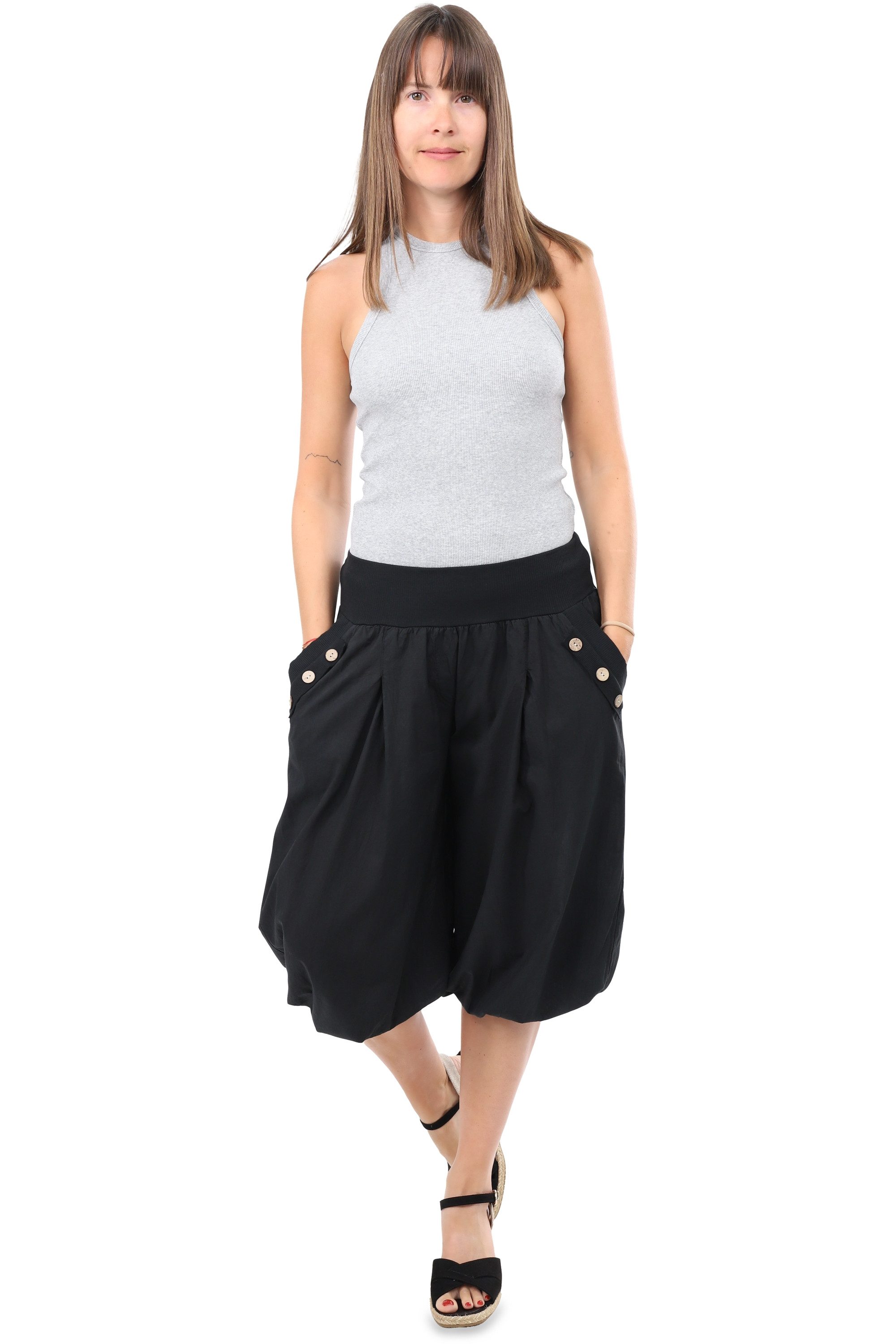 malito more than fashion Haremshose malito Damen Pumphose Capri Holzzierknöpfe 23286H kurze Sommer Pumphose in Unifarben Einheitsgröße – Bild 5 von 5
