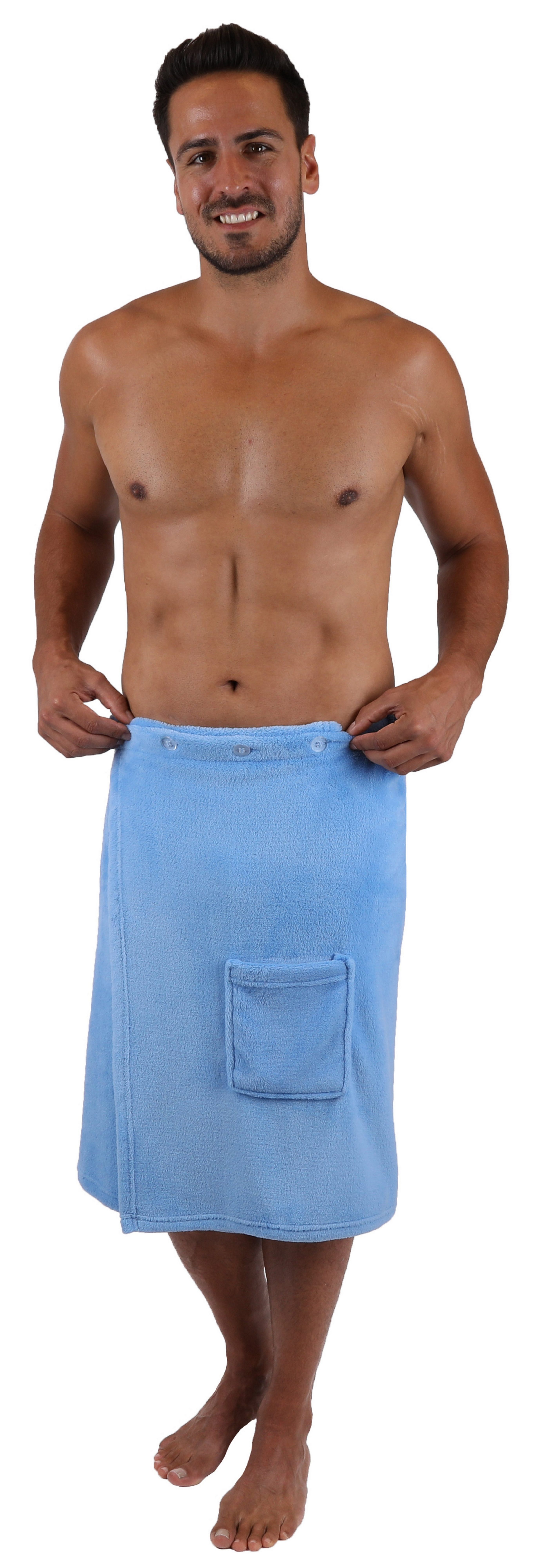 durch Wellness Polyester Knöpfe Herren hellblau 100% (1-St) Saunatuch Weite anthrazit, Gummizug Betz Kilt der Farbe Saunakilt Sauna Regulierbar und