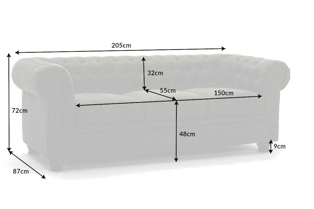 taupe, 205cm Federkern grau mit riess-ambiente Sofa CHESTERFIELD vintage