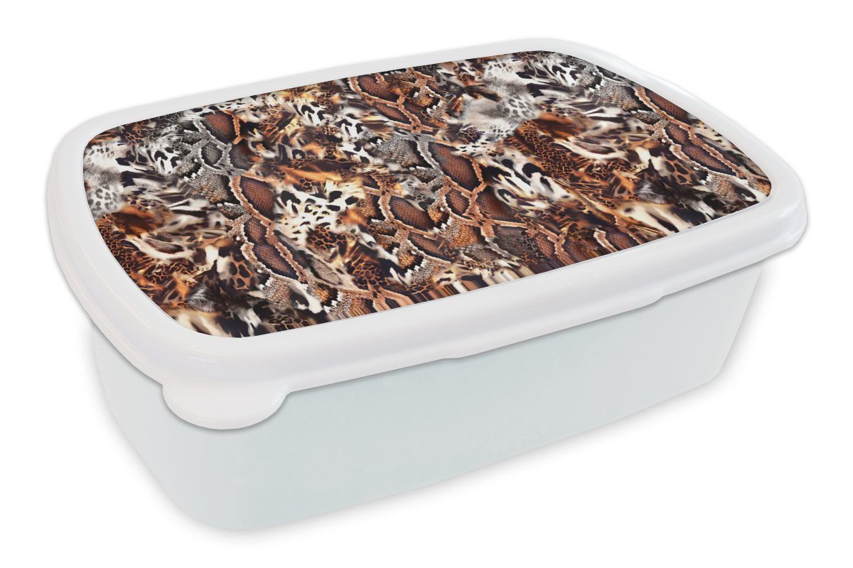 MuchoWow Lunchbox Tierdruck - Tiger - Tiere, Kunststoff, (2-tlg), Brotbox für Kinder und Erwachsene, Brotdose, für Jungs und Mädchen weiß