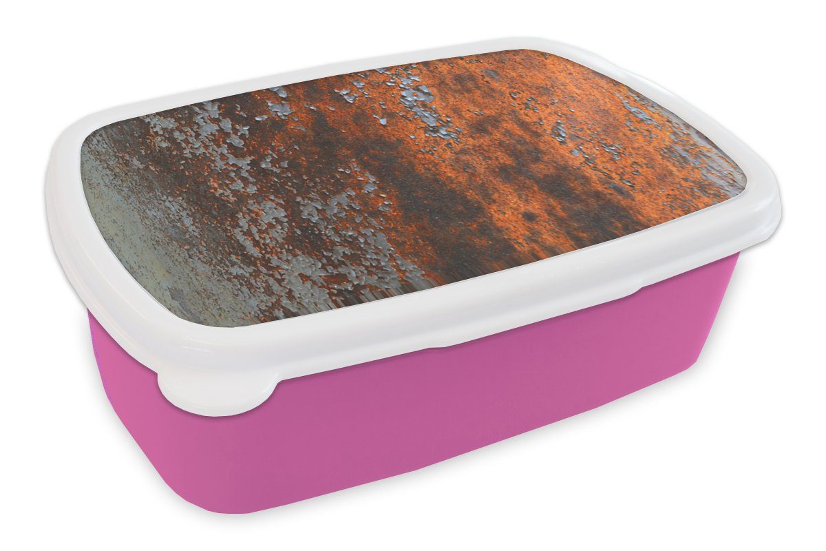 MuchoWow Lunchbox Rost - Wand - Grau, Kunststoff, (2-tlg), Brotbox für Erwachsene, Brotdose Kinder, Snackbox, Mädchen, Kunststoff rosa
