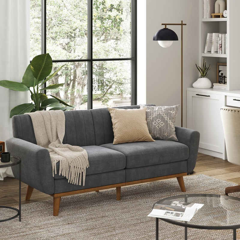VASAGLE 3-Sitzer »LCS030«, Couch für Wohnzimmer, Beine aus Massivholz, Mid-Century Stil, 191 x 80,5 x 86 cm, mit Seitentasche