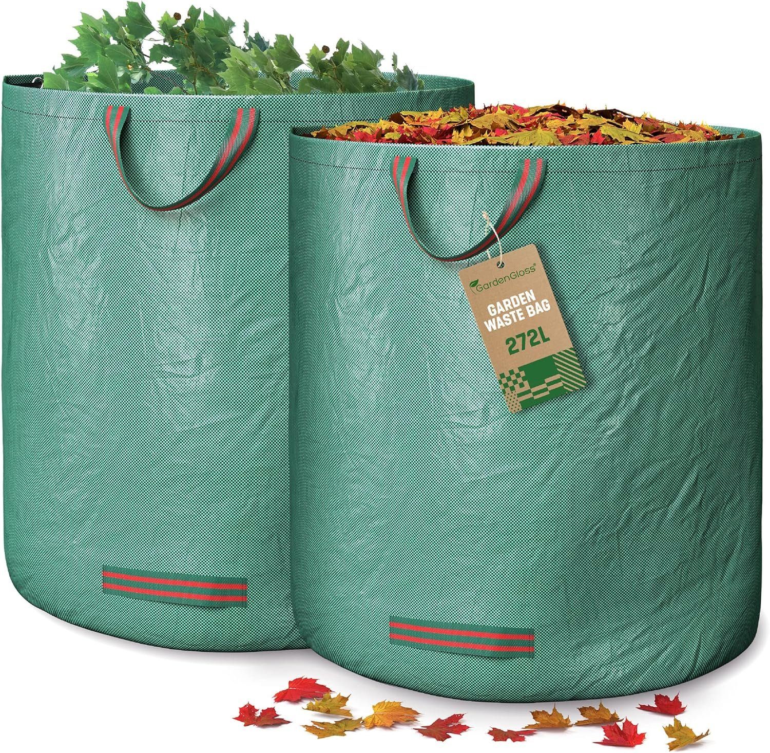 GardenGloss Gartensack Gartenabfallsäcke 272L - UV-Stabil, Wasserabweisend, Wiederverwendbar, (2-tlg)
