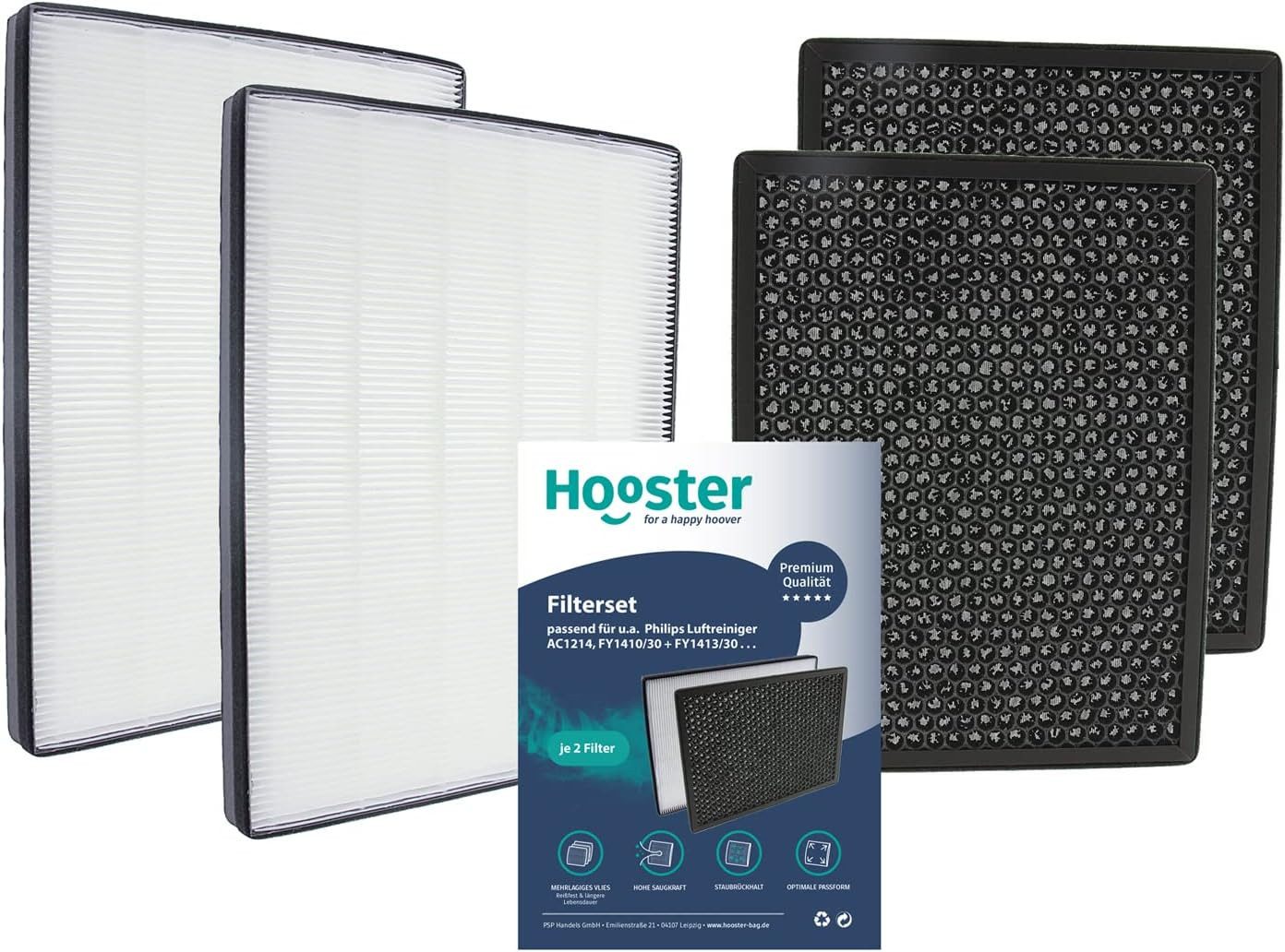 Hooster Luftfilter 2 Hepa Filter und 2 Aktivkohlefilter im SET passend für Philips AC2729, / AC1214 / AC1215 Luftreiniger