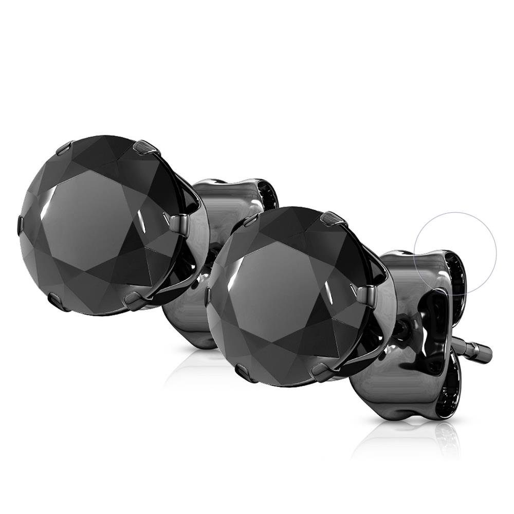 Ohrring-Set BK Schwarz - Ohrstecker Zirkonia Schwarz aus Edelstahl Damen
