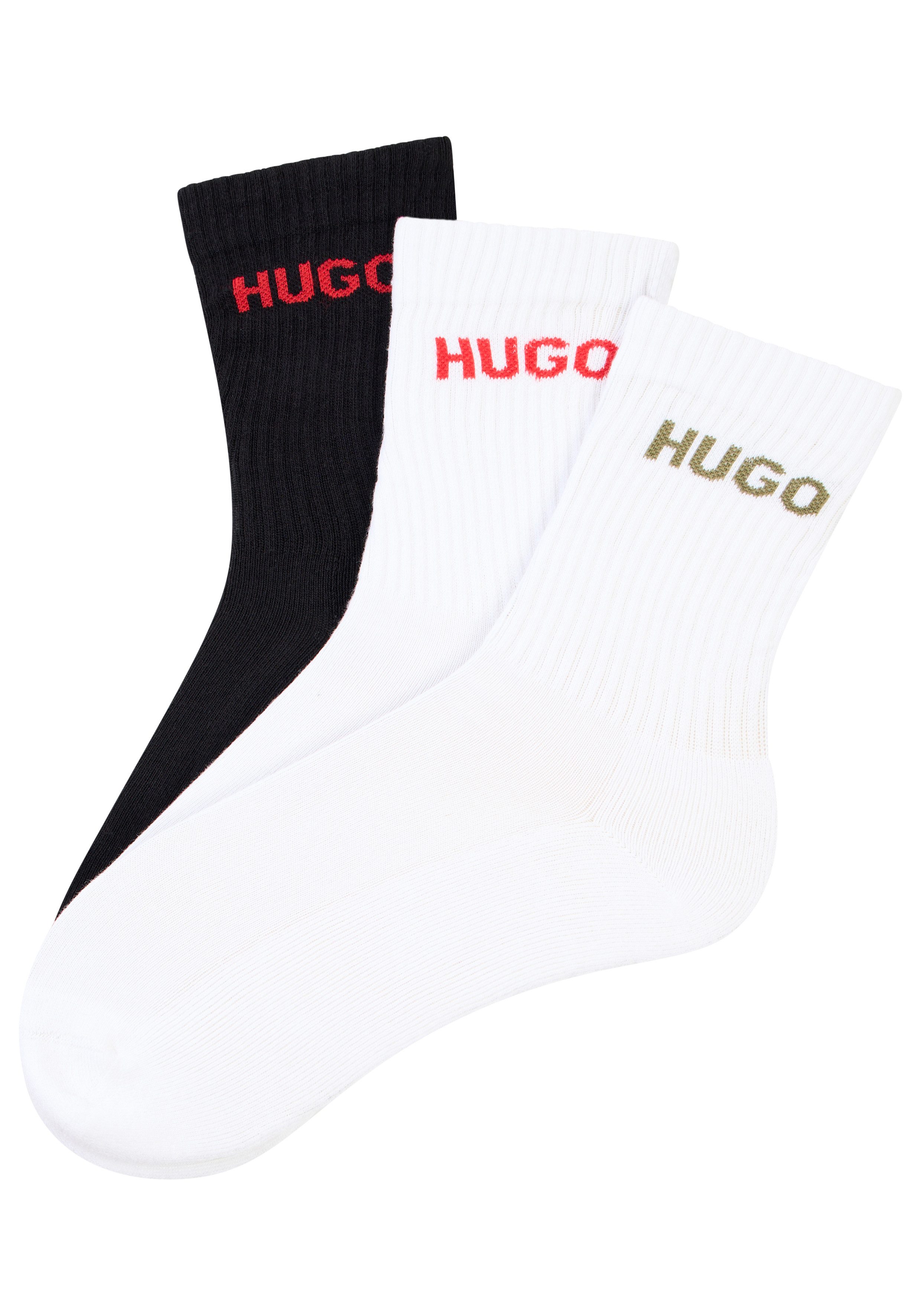 HUGO Socken 6P QS RIB LOGO CC (Packung, 6-Paar, 6er Pack) mit eingestricktem HUGO Logo