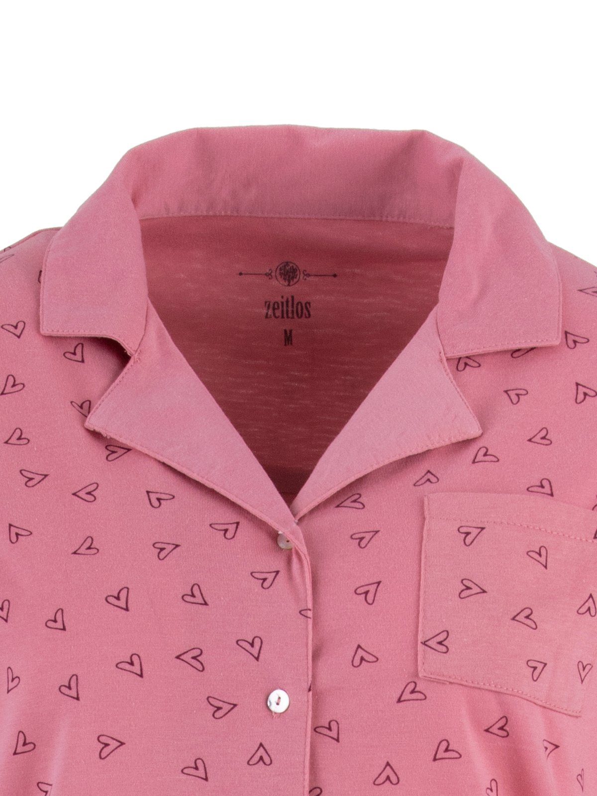 zeitlos Nachthemd Nachthemd Reverkragen rosa Langarm - Herz