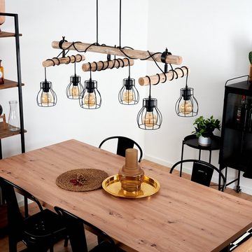 hofstein Pendelleuchte »Aprica« Zimmerlampe aus Metall in schwarz und naturfarbenen Holz, ohne Leuchtmittel, Leuchtenköpfe einstellbar, Deckenlampe im Retro/Boho Style, 6xE27