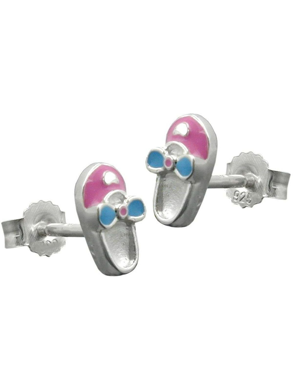 Gallay Paar Ohrstecker Ohrring 8x4mm Kinderohrring Schuh rosa-hellblau lackiert Silber 925 (1-tlg)