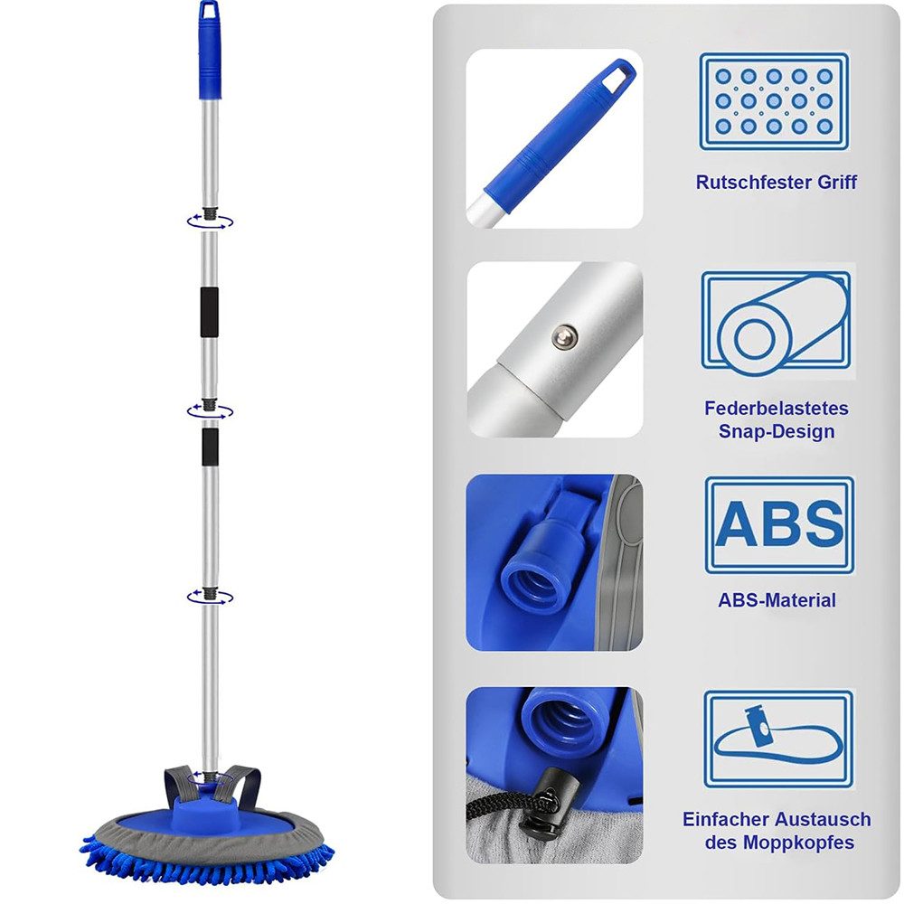 AFKSMILE Autowaschbürste 160 cm Autowaschbürste mit Teleskopstiel, 180° Auto Waschbürste, (1-tlg), Multifunktional Autowaschmopp für Auto RV Trucks LKW Wohnwage – Bild 4 von 5