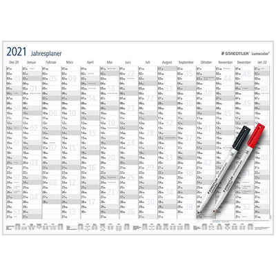 STAEDTLER Wandkalender »STAEDTLER Jahresplaner Lumocolor Set 2021 Wandkalender Trocken abwischbar, Sonderedition«