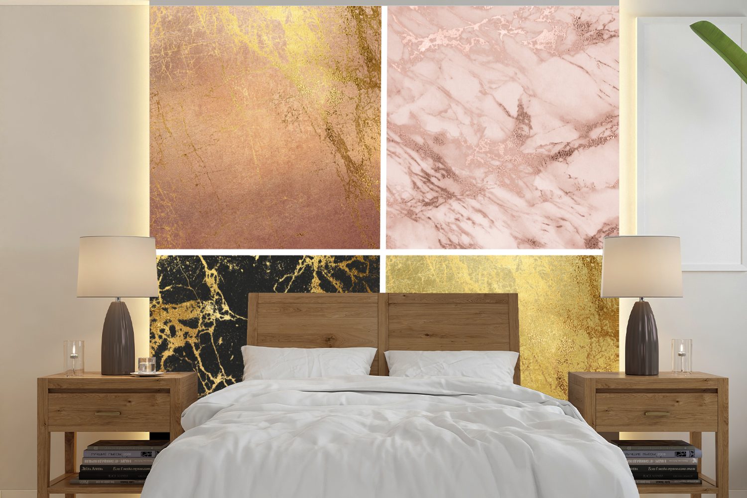 Wandtapete Wohnzimmer (5 Marmor - bedruckt, - Gold, Matt, MuchoWow Fototapete Vinyl oder für Rose Schlafzimmer, St), Tapete