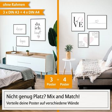 Hyggelig Home Poster Premium Poster Set - 7 Bilder Wandbilder Wohnzimmer Deko Collage, Emotion (Set, 7 St), Knickfreie Lieferung Qualitätsdruck Dickes Papier