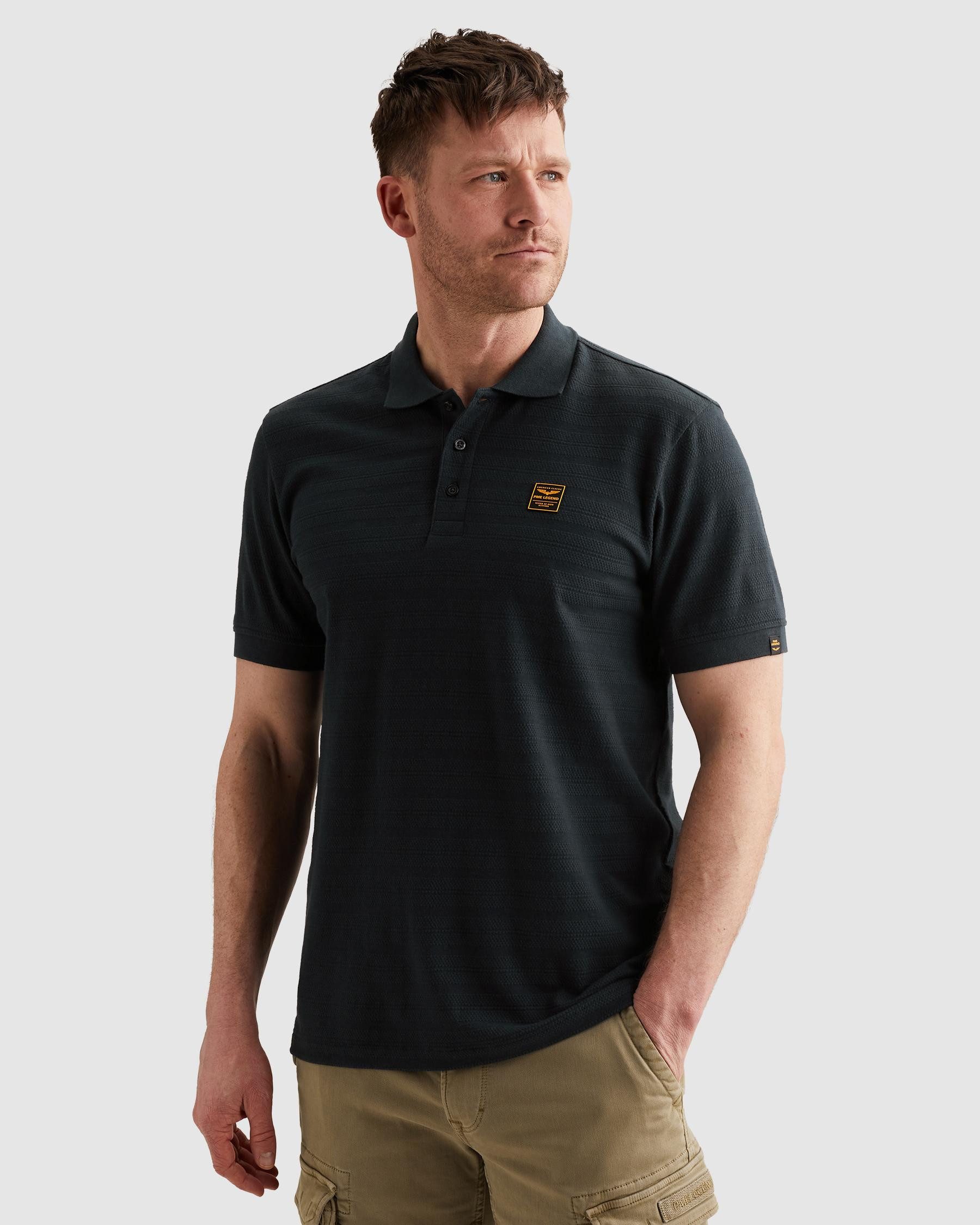 PME LEGEND Short sleeve polo jacquard jersey stripe mit Logo Stickerei