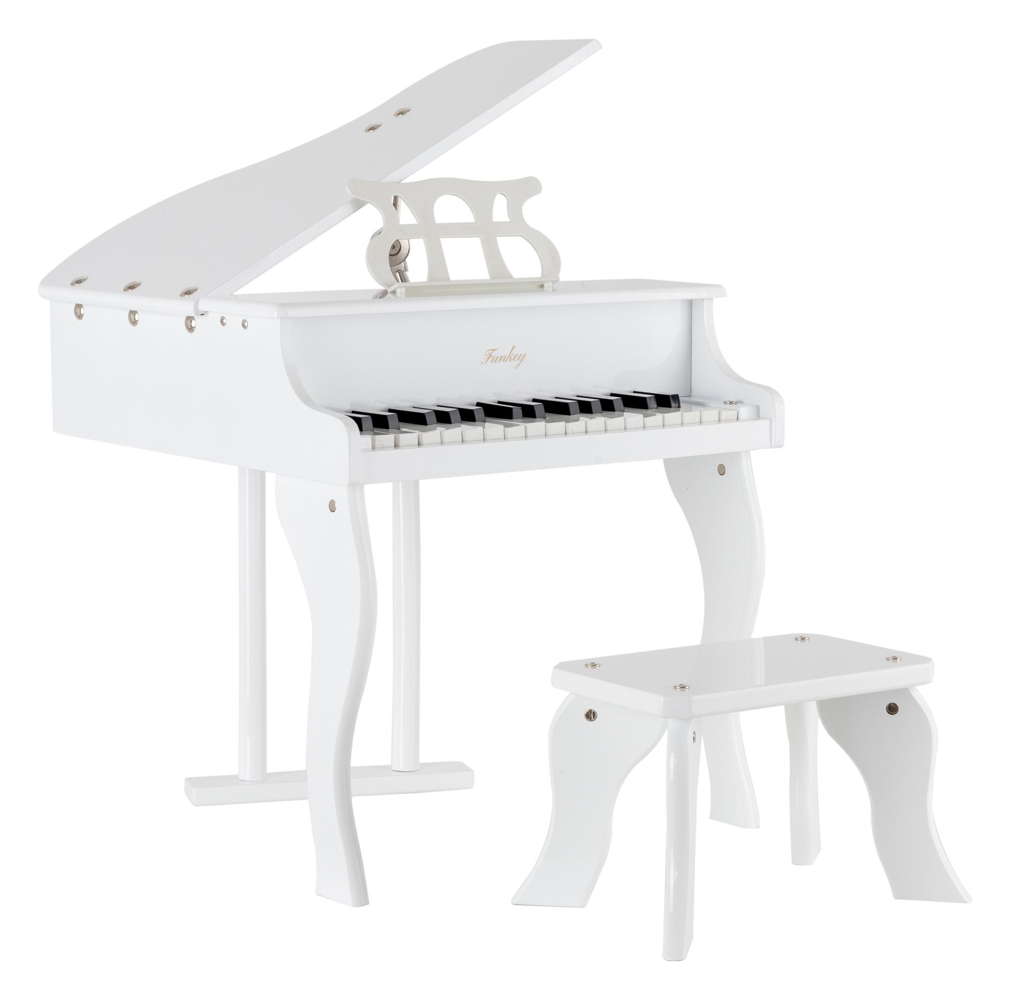 FunKey Spielzeug-Musikinstrument MGP-30 Mini Spielzeug Flügel - Metallophon in Flügel Optik - 30 Tasten ideal für kleine Kinderhände - Mit aufstellbarem Deckel und Pianobank, Einfacher Zusammenbau