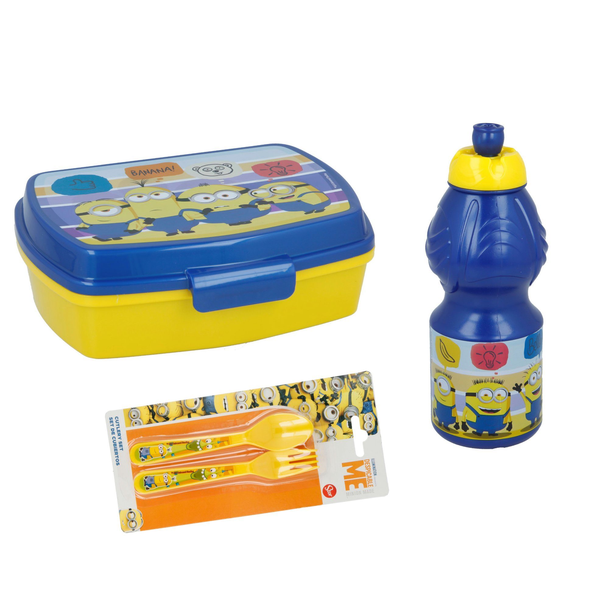4 - Set Lunchbox Brotdose Teilige Minions Besteck, (4-tlg) Trinkflasche
