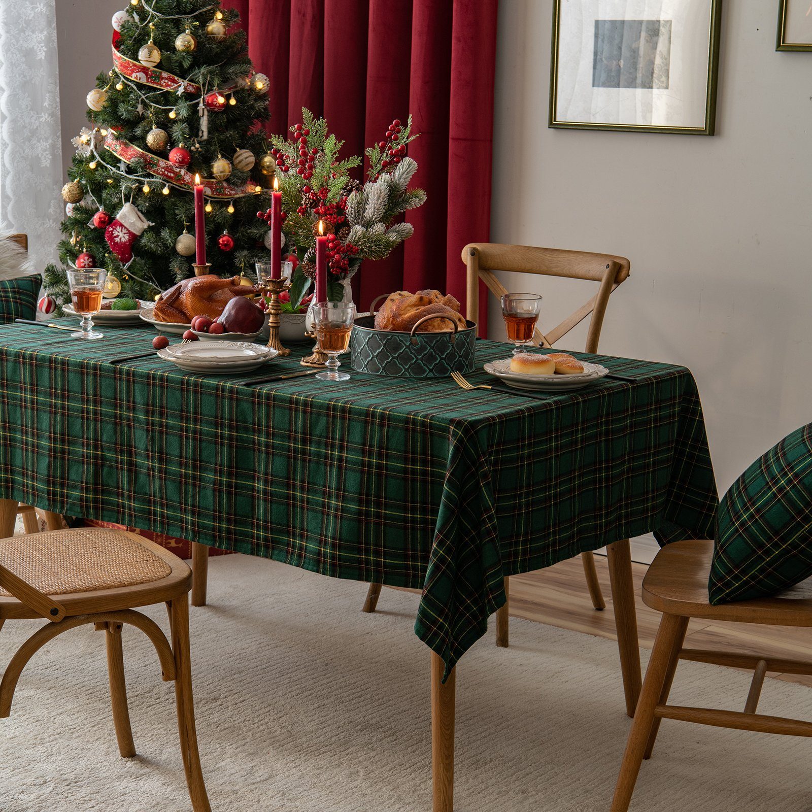BTTO Tischdecke Weihnachten Tischdecke, Karierte Tischdecke Quadratisch,  Weihnachtstischdecke für Weihnachts Party Dekoration
