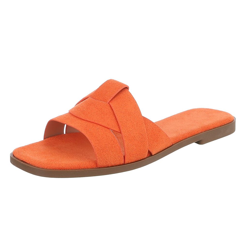 Ital-Design Moderne Damen Sandalen mit geflochtenem Design für Freizeit Pantolette (91117172) Blockabsatz Pantoletten in Orange