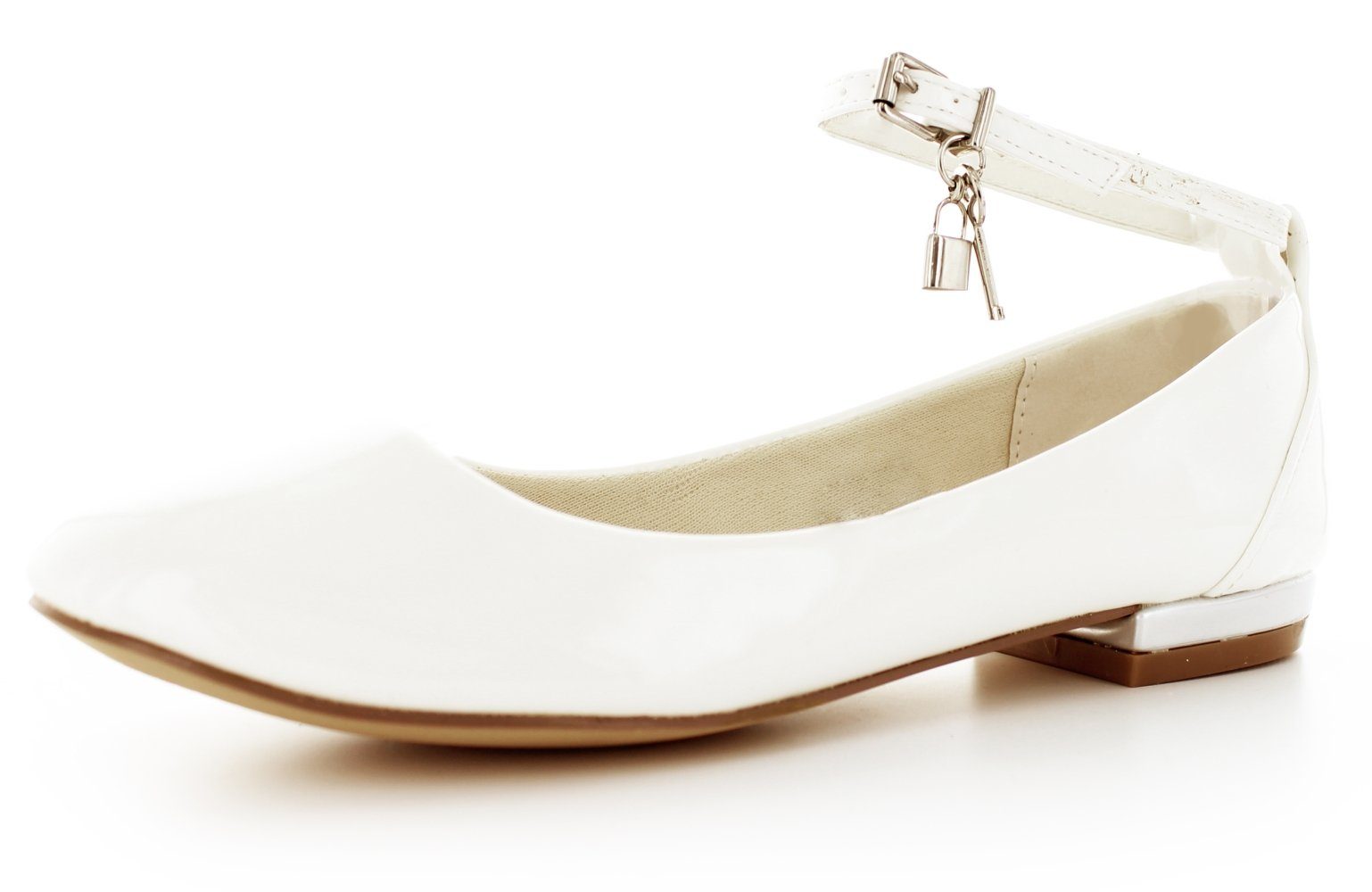 White Lady 831 ivory Lack - flache Brautschuhe mit Riemchen Ballerina