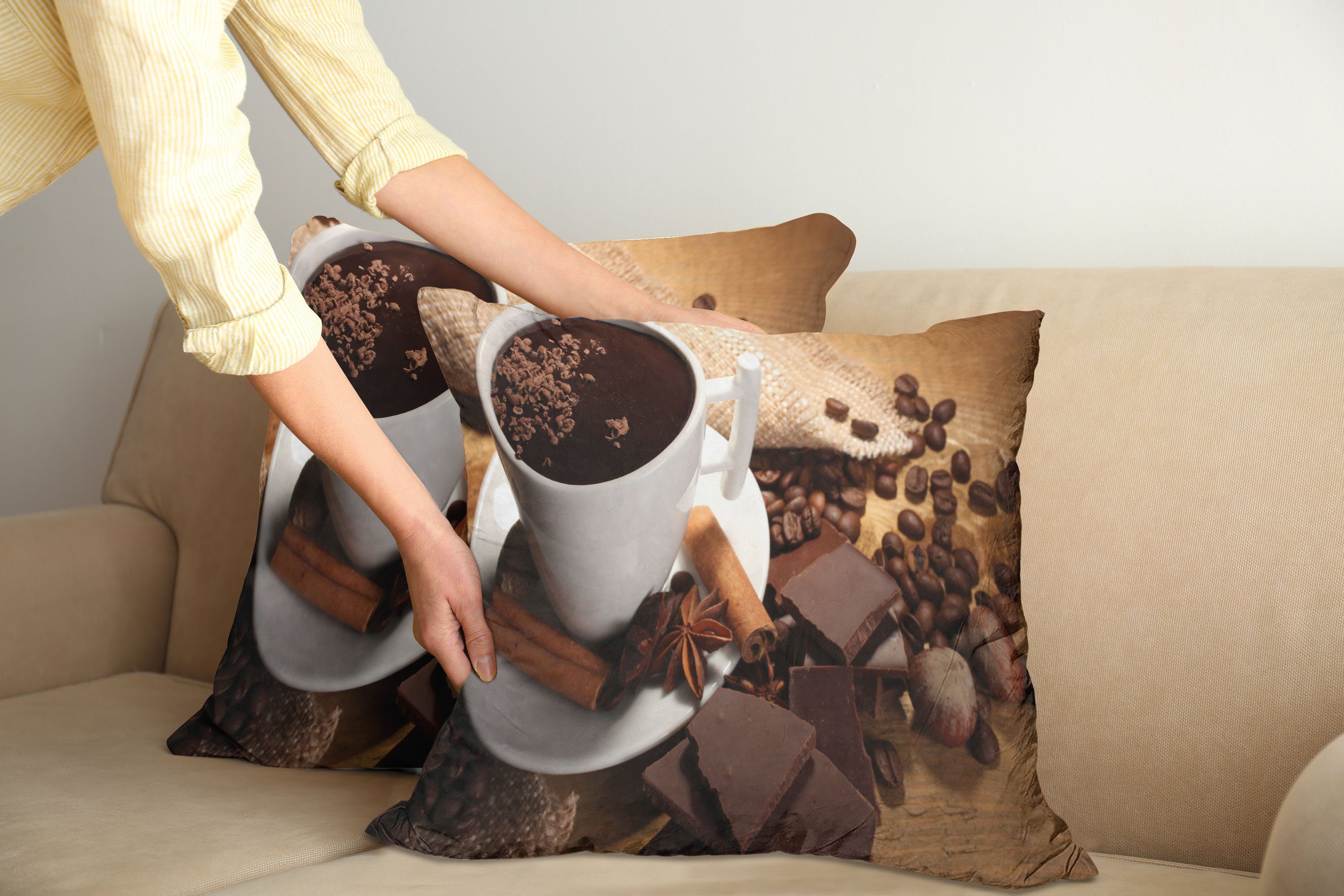 Doppelseitiger (2 Stück), Schokolade Nüsse Abakuhaus Digitaldruck, Schokolade Tasse Kissenbezüge Modern heiße Accent