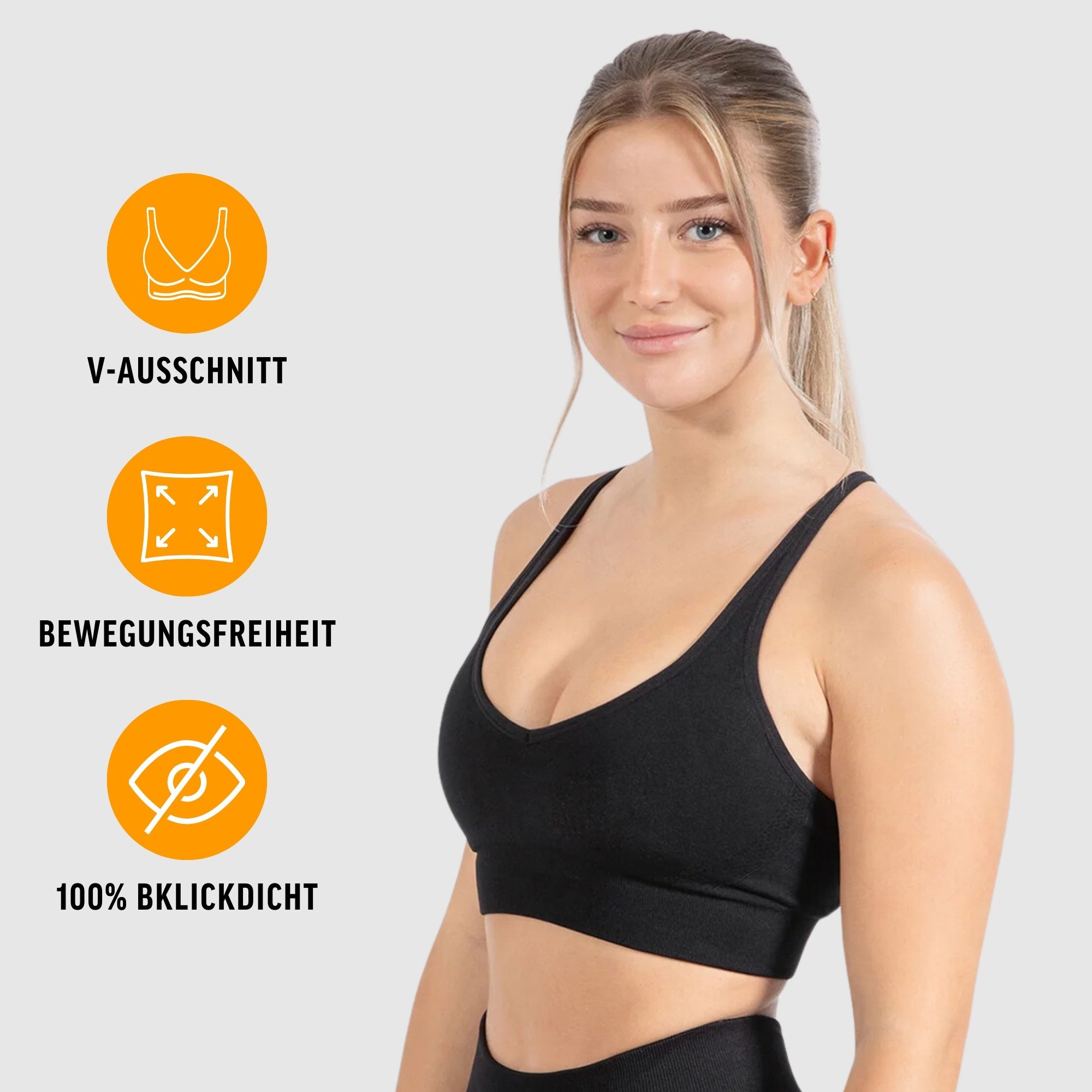 Smilodox Sport-BH Cetrina, Seamless Sport Bra eleganter Rückenausschnitt Fitness Push-Up BH V-Ausschnitt ohne Bügel Atmungsaktiv Bustier Yoga Alltag