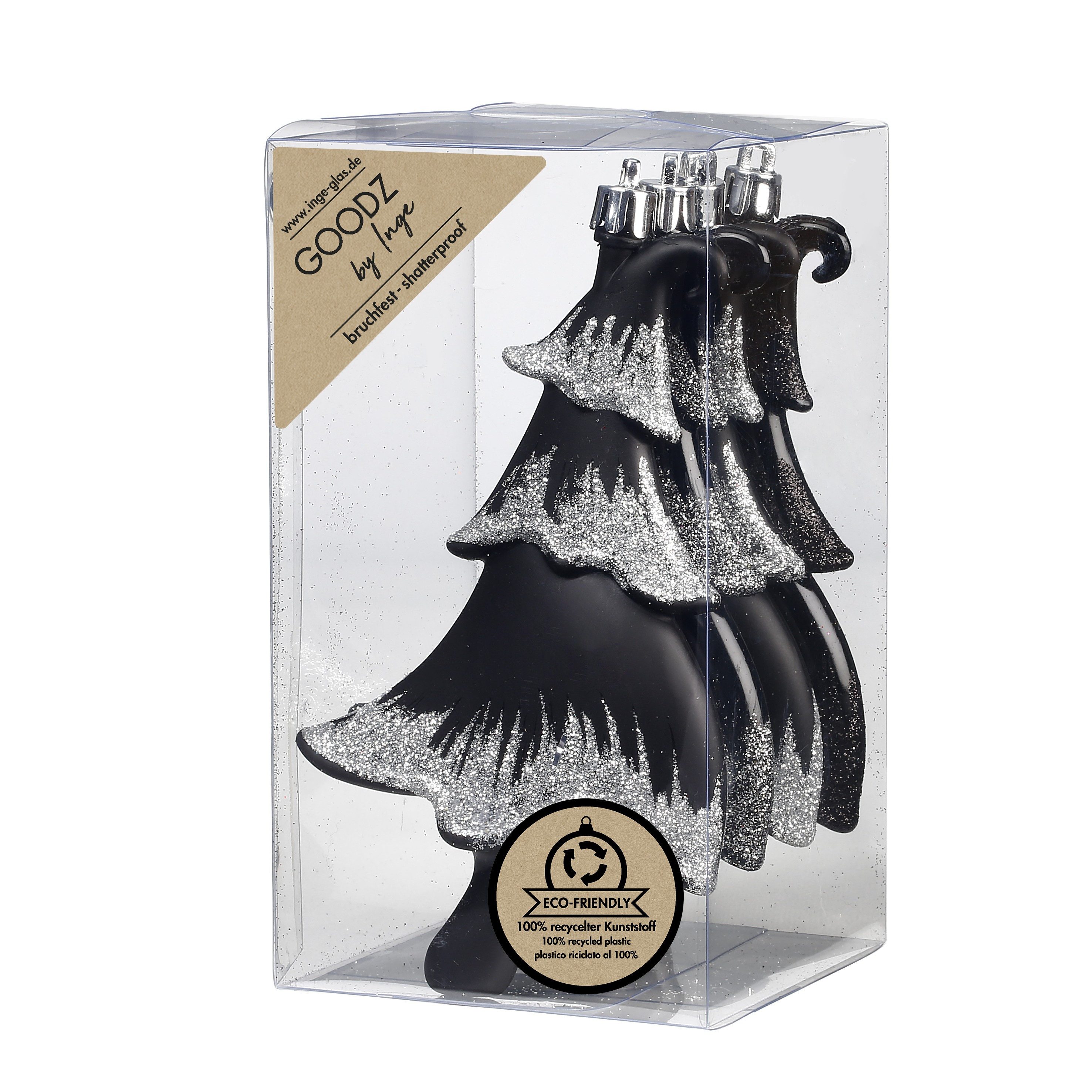 MAGIC by Inge Christbaumschmuck, Christbaumschmuck Tannenbäume 14cm Kunststoff 4er Set - Schwarz Mix