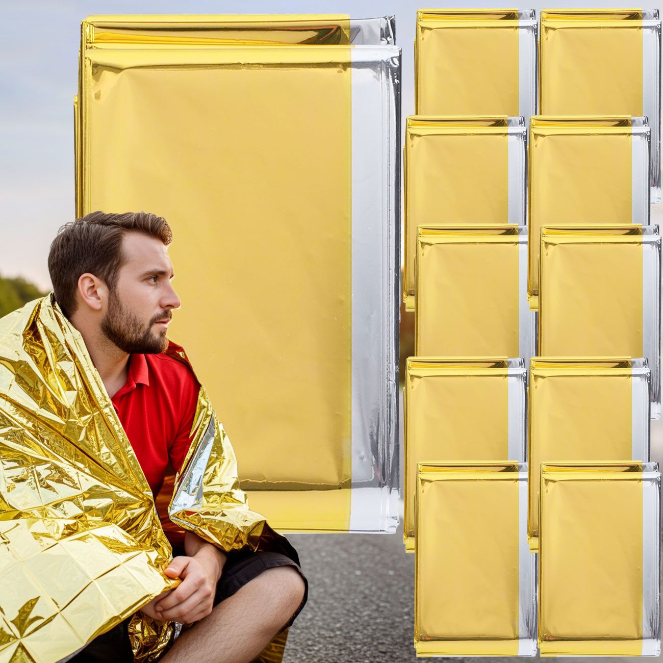 shop'n smile ideoon Erste-Hilfe-Set Zuverlässige Rettungsdecke, 210 x 160 cm, gold - silber, (10 St)