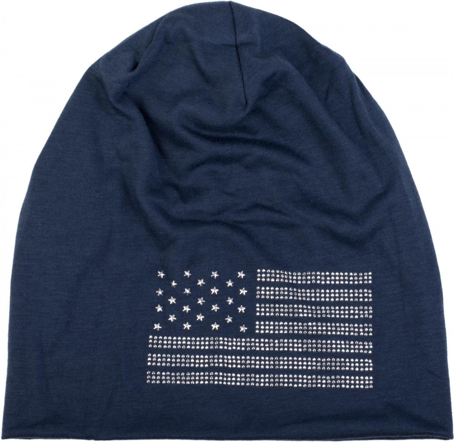 mit aus Beanie Dunkelblau USA (1-St) Midnight-Blue / Strass styleBREAKER Flagge Beanie