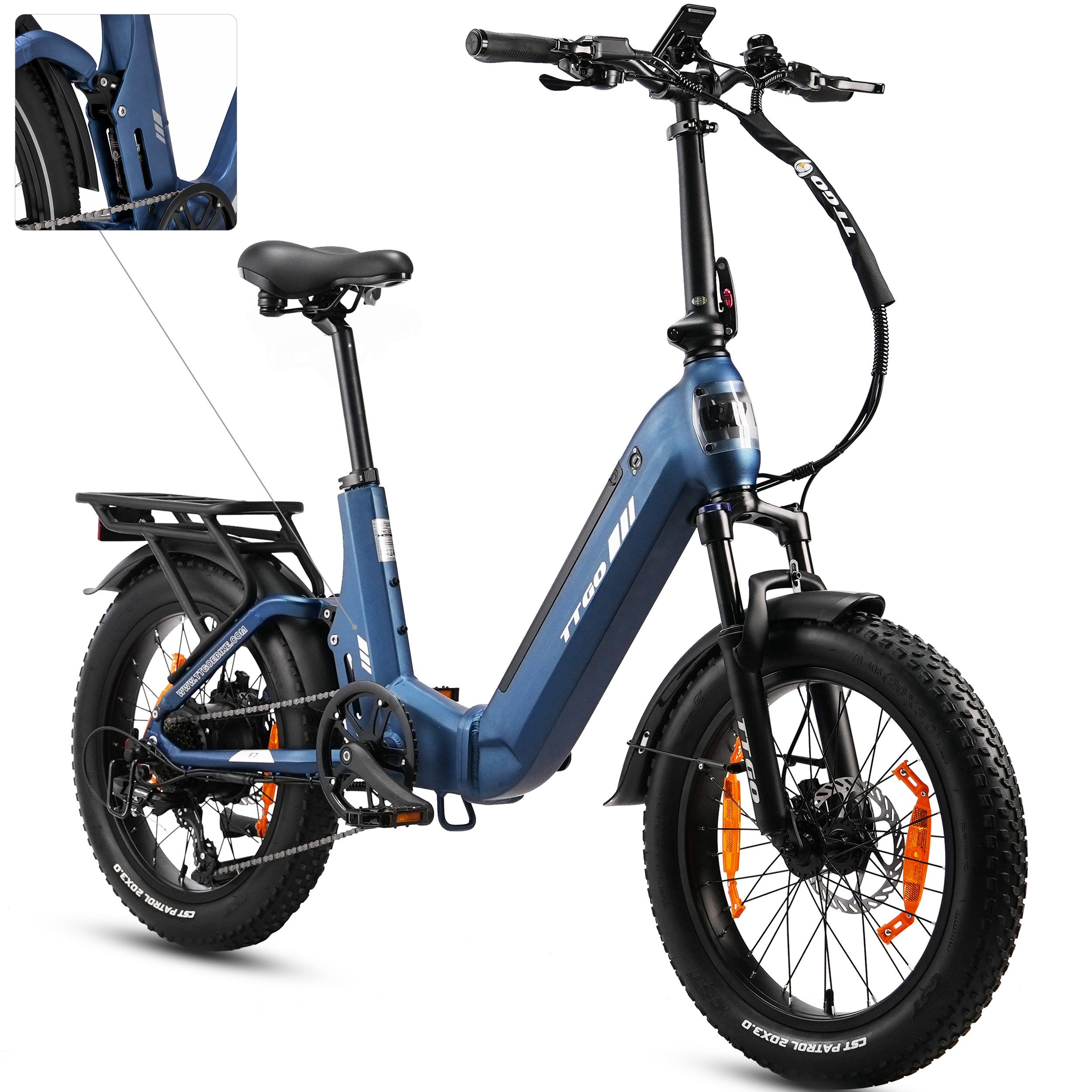 E-Bike Klapprad 20 Zoll, Fully, Vollfederung, 70Nm, 3,0'' Fatbike, Lockout-Federgabel