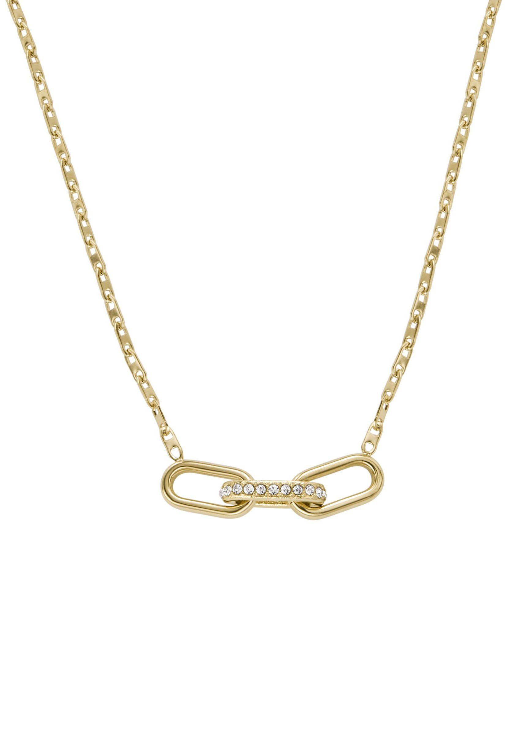 Fossil Kette mit Anhänger Schmuck Geschenk Edelstahl Halskette HERITAGE D-LINK, mit Glassteinen