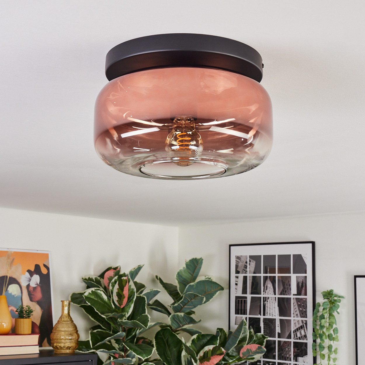 hofstein Deckenleuchte 1-flammige Deckenlampe aus Metall/Glas günstig online kaufen