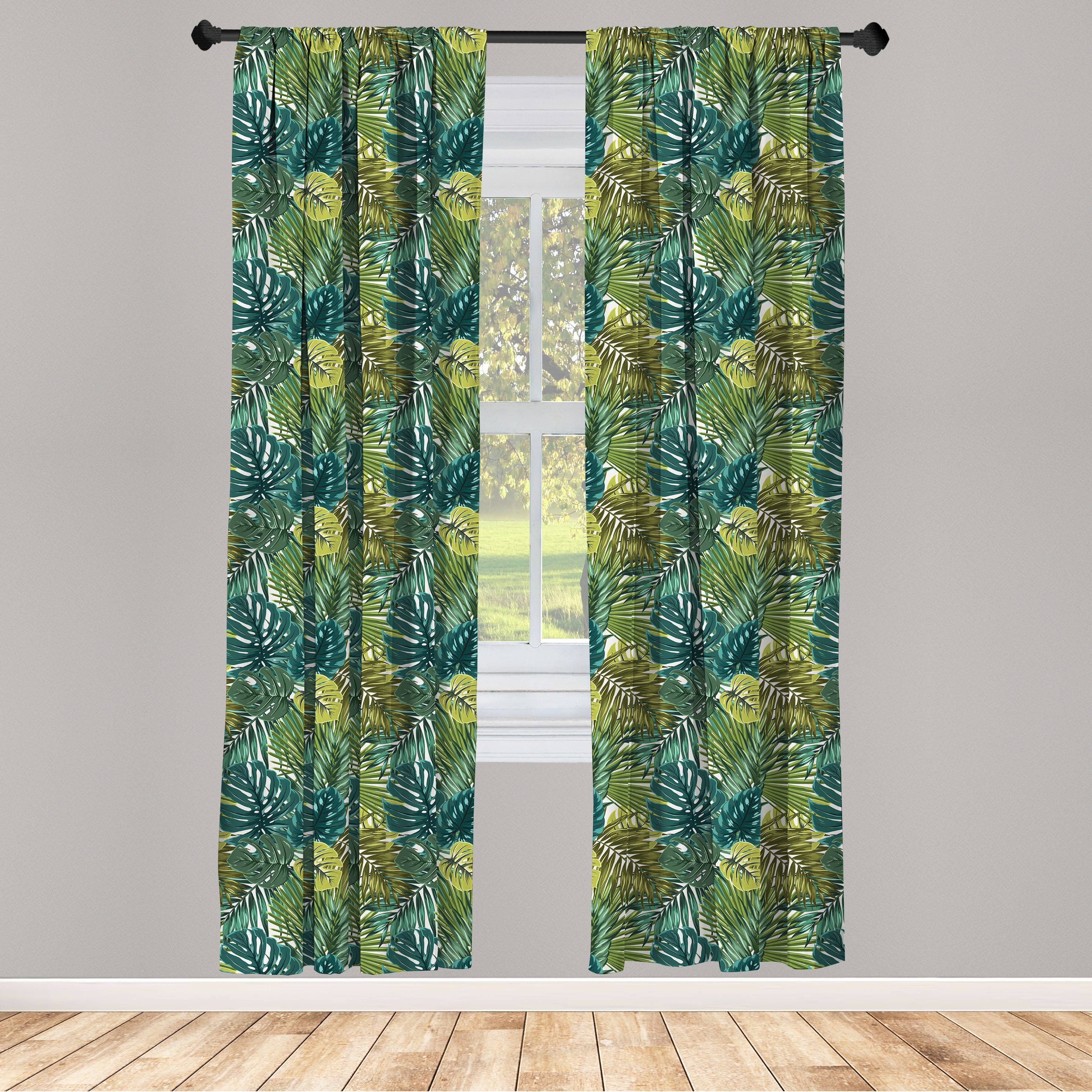 Gardine Vorhang für Wohnzimmer Schlafzimmer Dekor, Abakuhaus, Microfaser, Blätter Regenwald Palm und Monstera