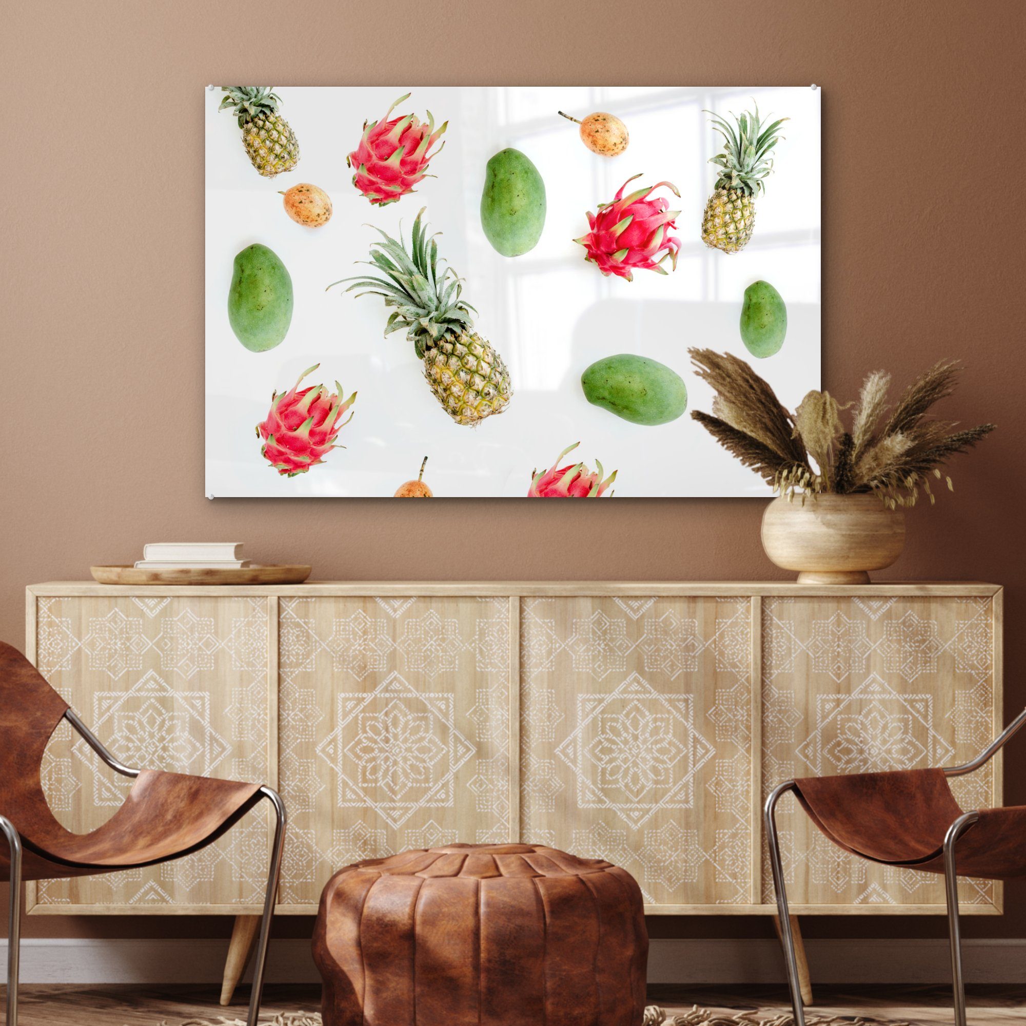 Ananas, St), Acrylglasbild (1 & MuchoWow - Acrylglasbilder Tropisch Obst - Wohnzimmer Schlafzimmer
