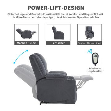 XDOVET TV-Sessel Elektrischer mit Aufstehhilfe, Massagesessel mit Liegefunktion, 2 Getränkehaltern, Massagefunktion, Heizfunktion, Fernbedienung