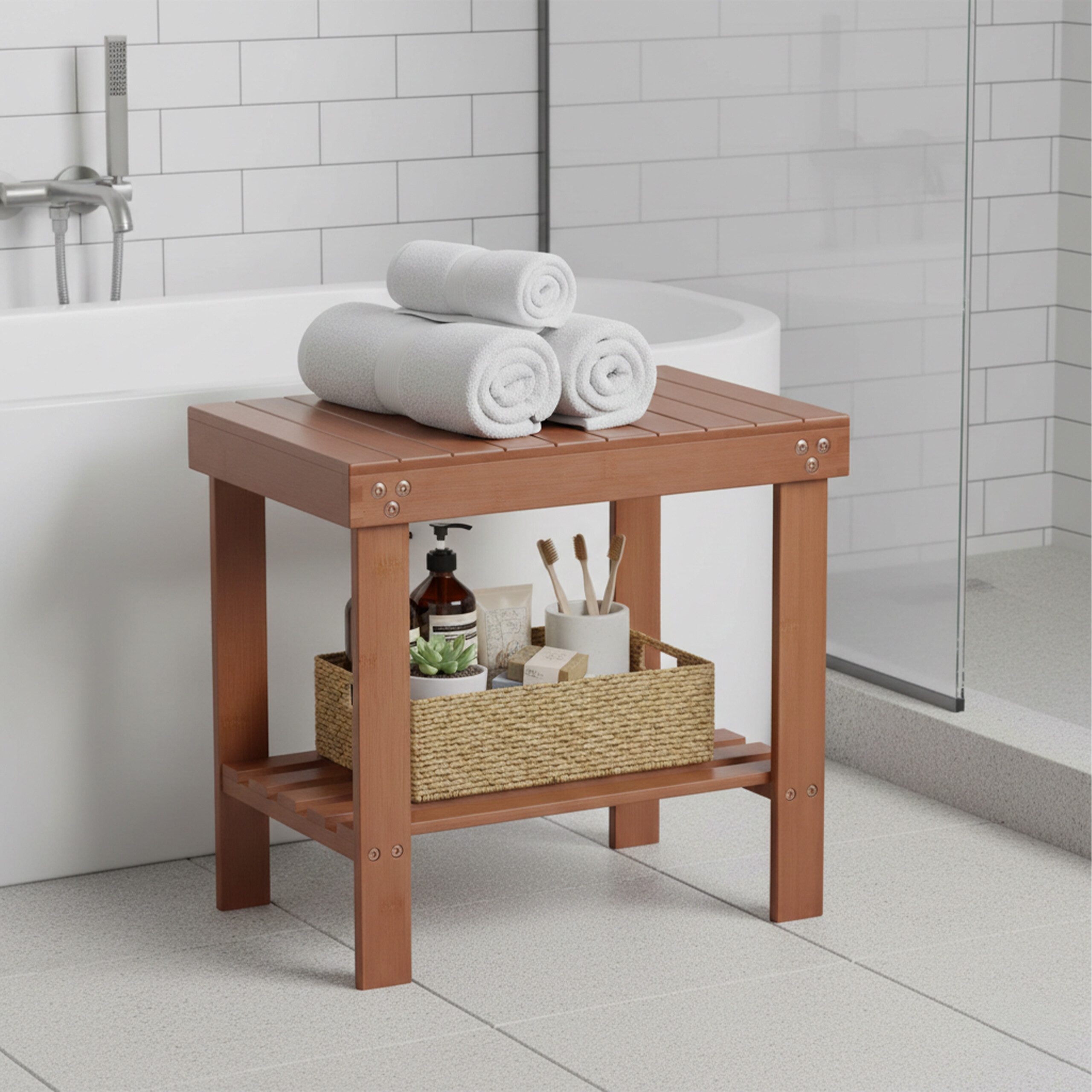 relaxdays Badhocker aus Bambus
