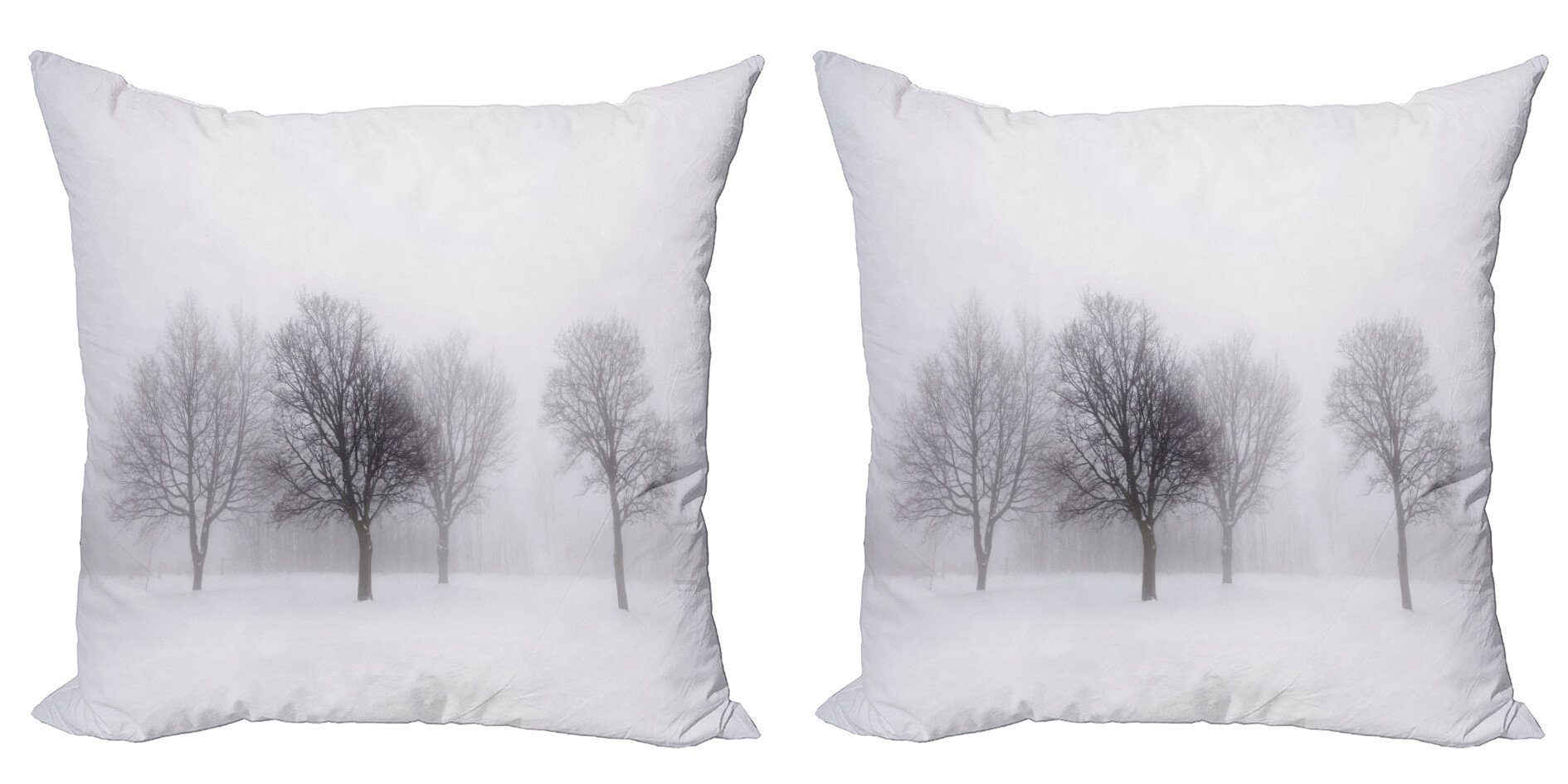 Kissenbezüge Modern Accent Doppelseitiger Digitaldruck, Abakuhaus (2 Stück), Weiß Misty Winterlandschaft