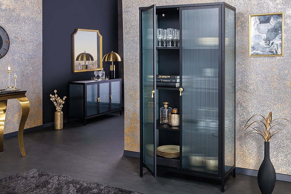 riess-ambiente Vitrine AMSTERDAM 160cm schwarz / gold - Metall, Riffelglas, günstig online kaufen